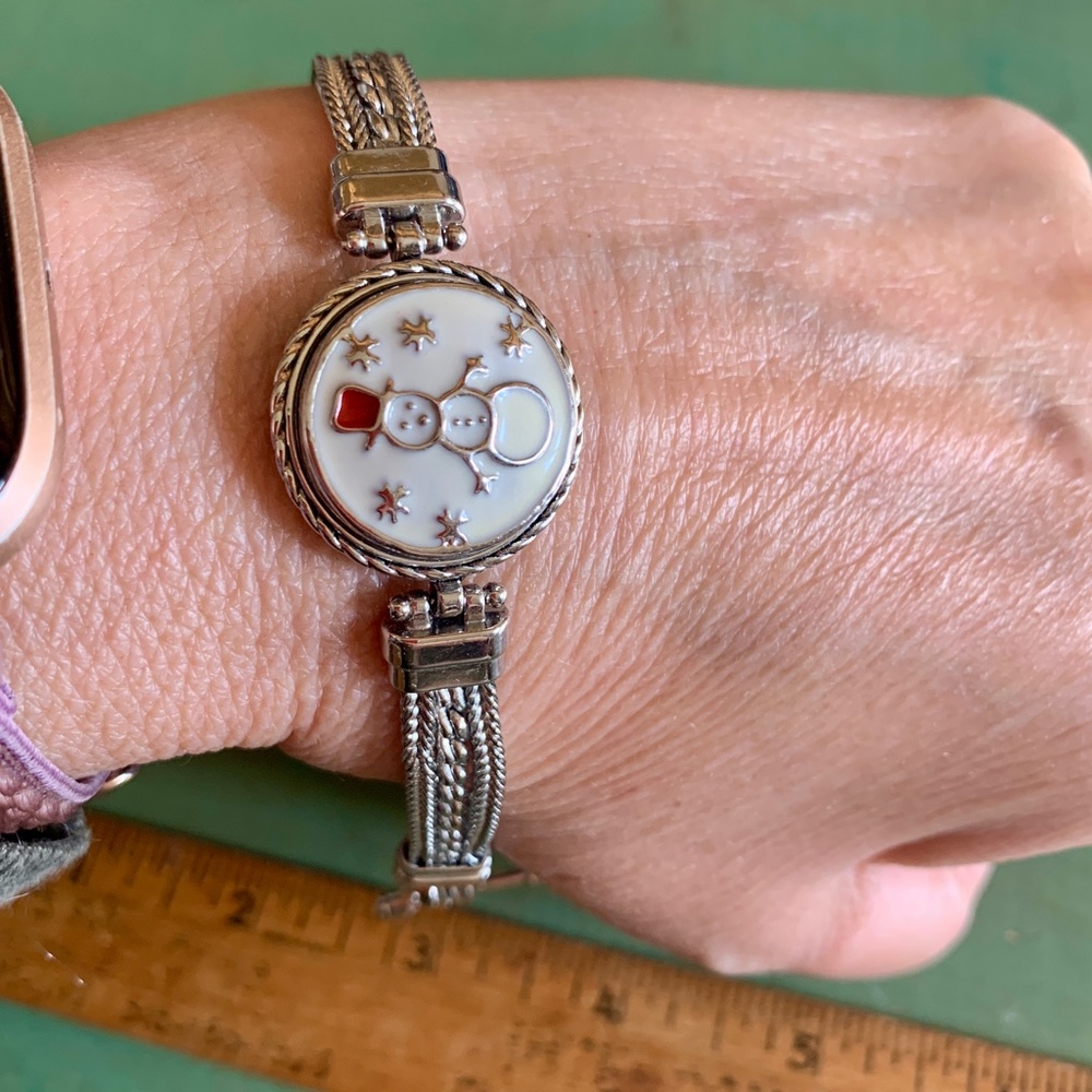 Adorable SNOWMAN Ginger Snap Silver Tone Snowman Bracelet - 7-1/2' NWOT ☃️☃️